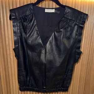 Ramy Brook Black Sleeveless Faux Leather Blouse XS